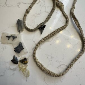 Beige Woven Necklace with Shark Tooth Bracelet